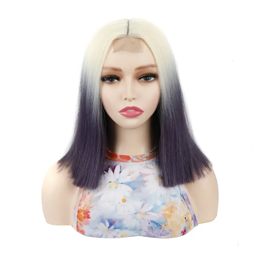 White Pink Gradient Straight Wig - Image 3