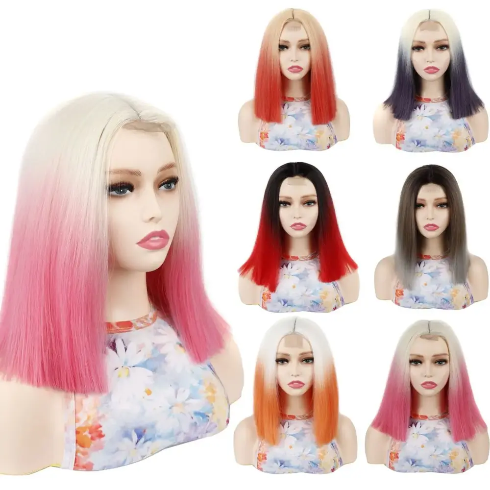 White Pink Gradient Straight Wig